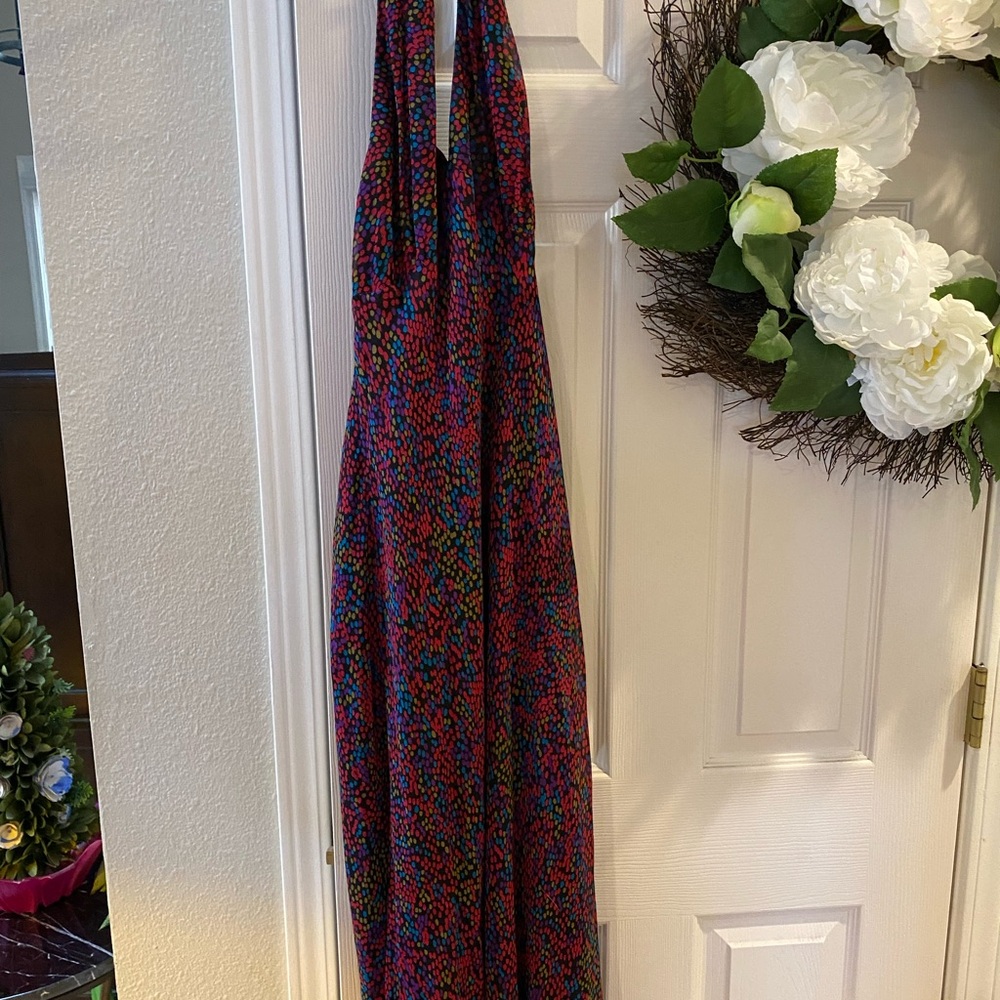 Maggy London Red and Blue Halter Maxi Dress for Weddings